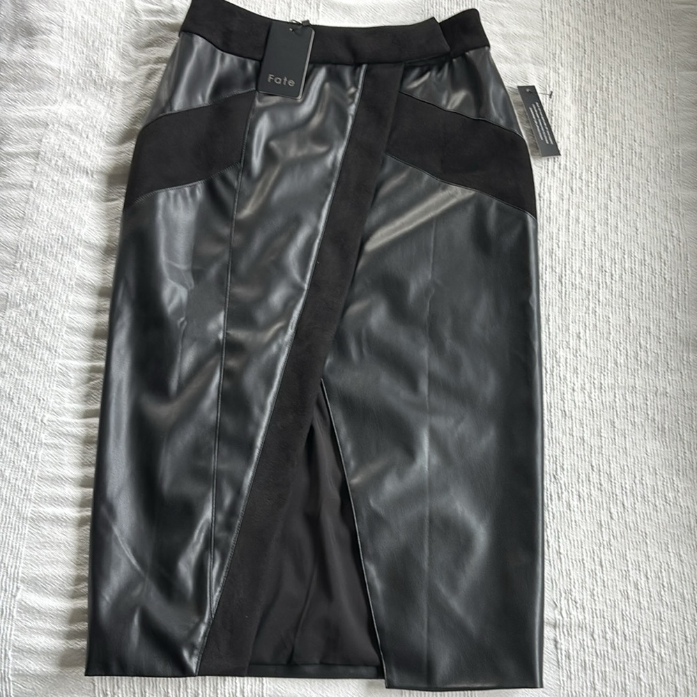 NWT Fate Penelope faux leather wrap midi skirt